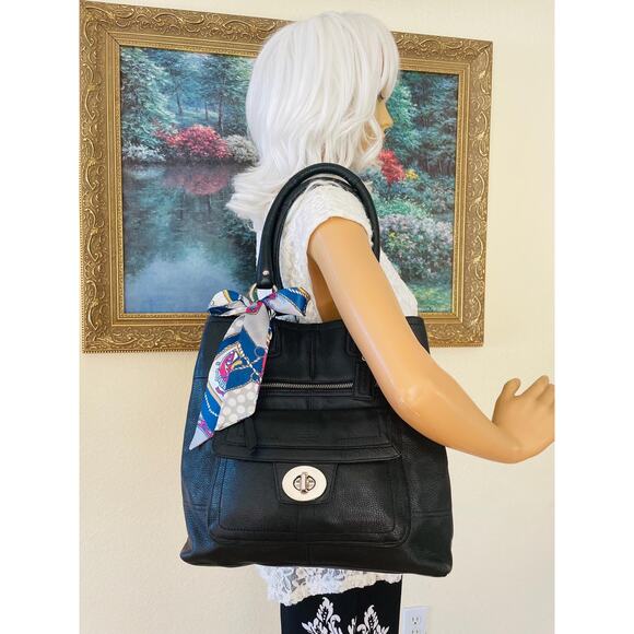 Coach penelope F15894 BLACK pebble Leather large Satchel BAG PURSE shoulder bag - Picture 3 of 6